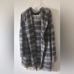 Loma London Wool Cashmere Long Open Cardigan Sweater Hooded Medium